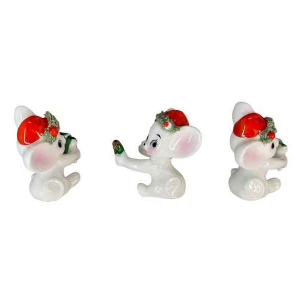 VTG 1950s-60s Napcoware Christmas Baby Mice Candle Hugger Figurines Bone China - Picture 5 of 8